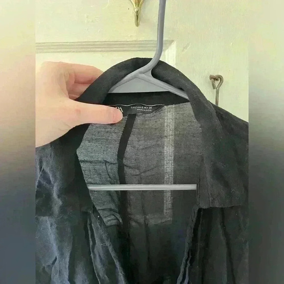 zara lightweight black flowy blouse with collar size‎ small - Picture 4 of 7